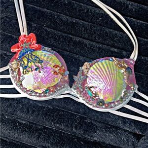 Shade & Shore Seashell Embellished Bikini Top - Pink and Blue